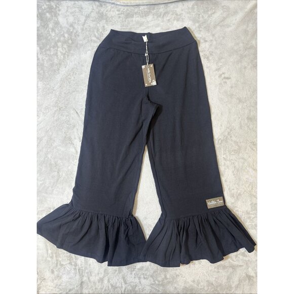 Matilda Jane Women’s Capri Pants Medium Black Big Ruffle Hem Cropped - Picture 1 of 9